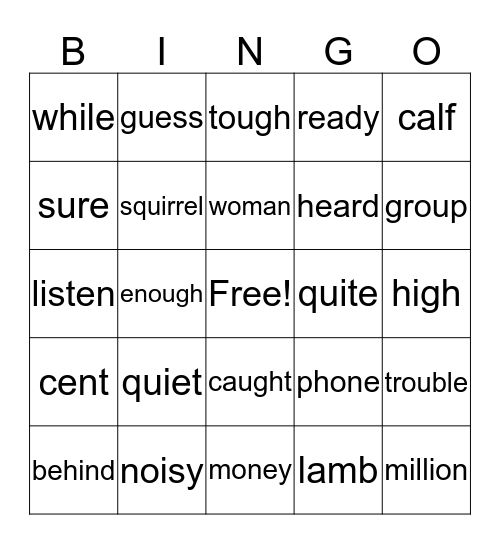 2B Tricky Words Bingo Card