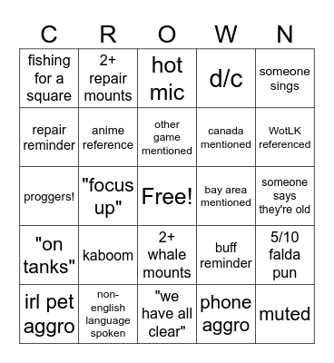 Bingo of the Cosmos Bingo Card