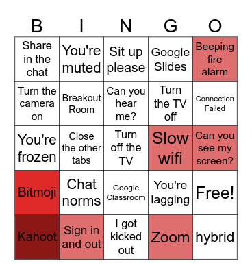 Virtual Learning Bingo Card