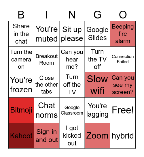 Virtual Learning Bingo Card