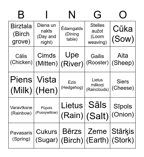 Lieldienu/Pavasara Bingo Card
