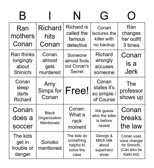 Detective Conan Bingo Card