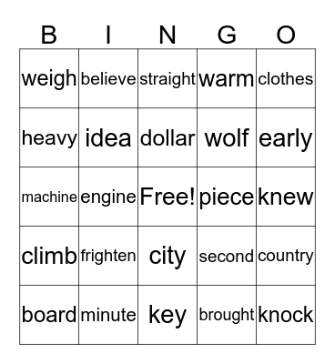 !R Tricky Words Bingo Card