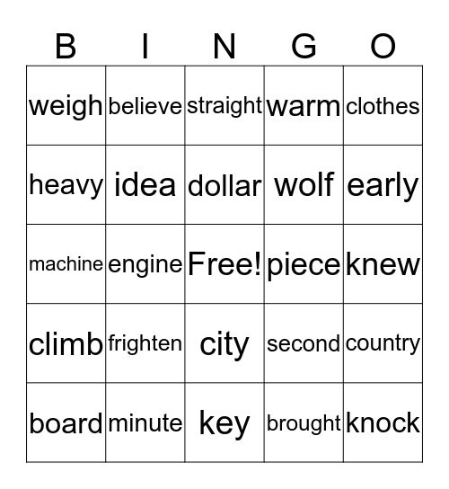 !R Tricky Words Bingo Card