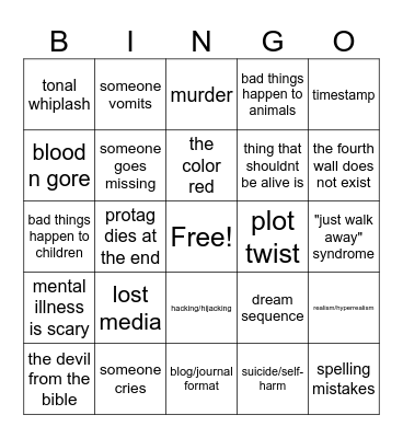 classic creepypasta bingo v2 Bingo Card