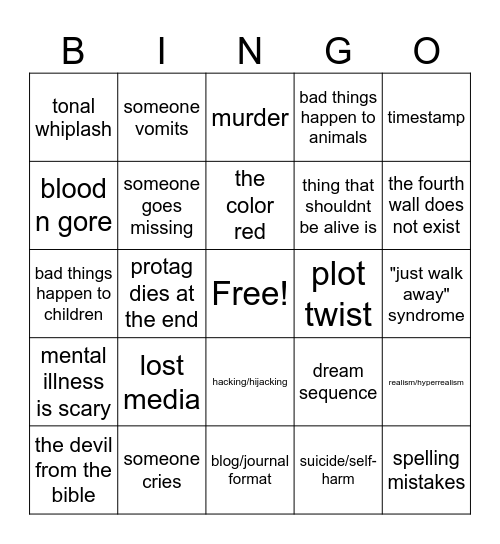 classic creepypasta bingo v2 Bingo Card