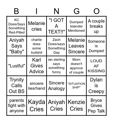 LOVE ISLAND Bingo Card