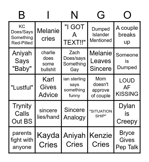 LOVE ISLAND Bingo Card