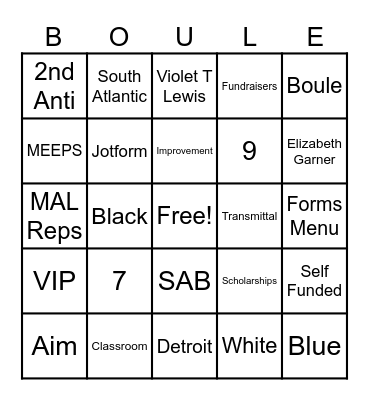 Gamma Phi Delta Sorority Bingo Card