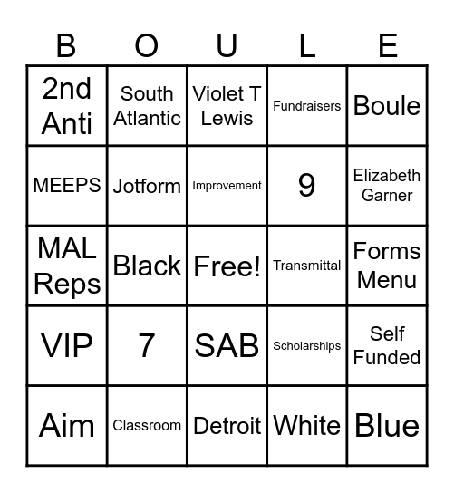 Gamma Phi Delta Sorority Bingo Card