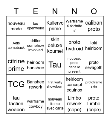 Tennocon 2026 Bingo Card