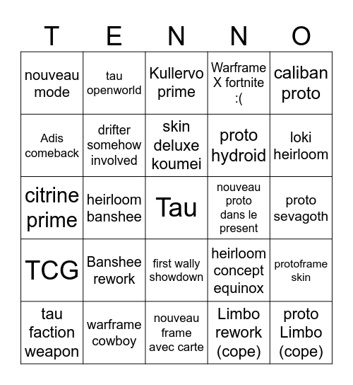 Tennocon 2026 Bingo Card