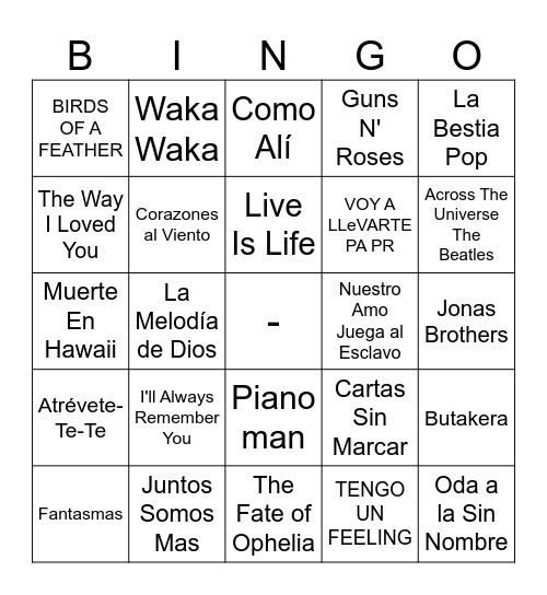 Cami 22 Bingo Card