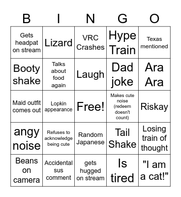 Actardebus Bingo (VRC Streams) Bingo Card