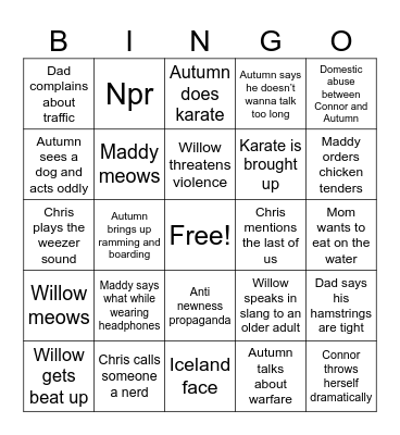 Family Bingo Card