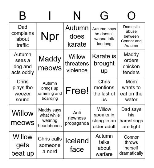 Family Bingo Card