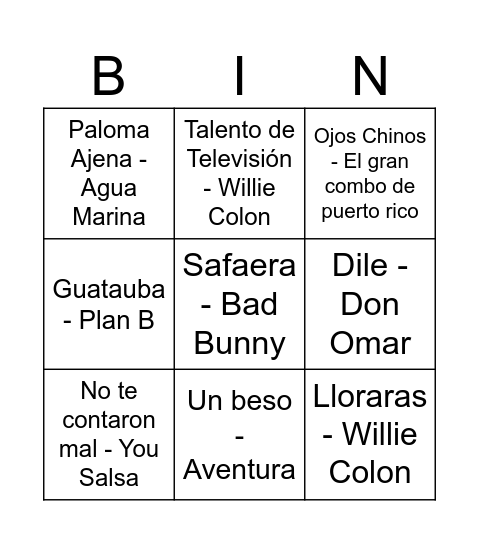 Untitled Bingo Card