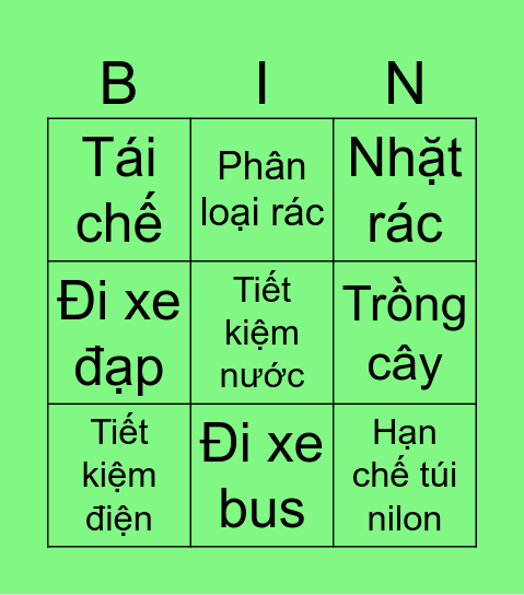 Bảo vệ môi trường Bingo Card