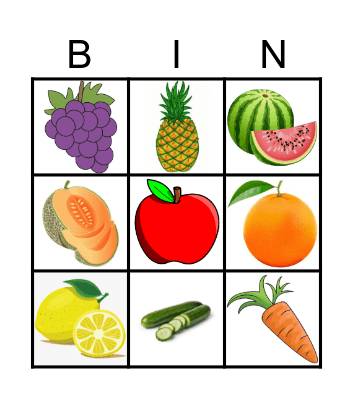Fruits and Vegetables Bingo Card