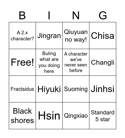 Untitled Bingo Card