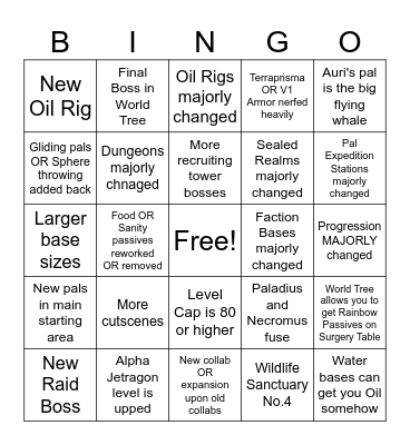 Palworld 1.0 v2 Bingo Card