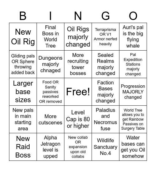 Palworld 1.0 v2 Bingo Card