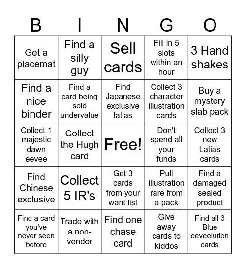 CollectX Card Show Bingo Card