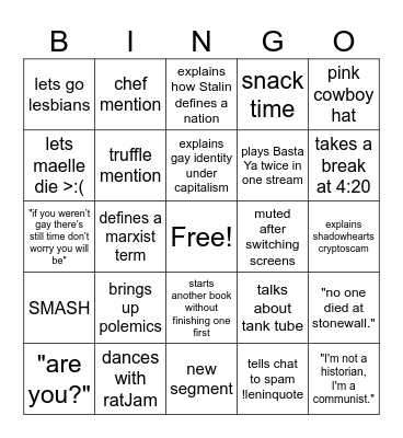Gay Bingo Squad Bingo Card