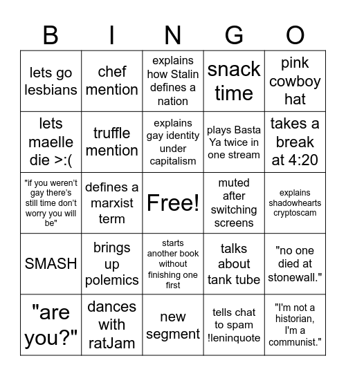 Gay Bingo Squad Bingo Card