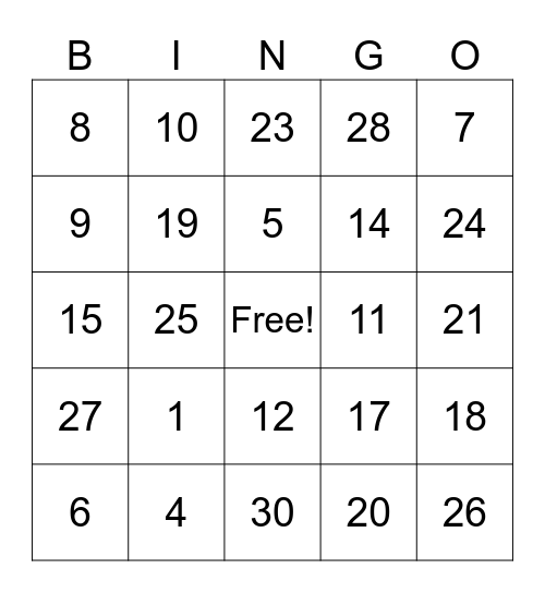 Untitled Bingo Card