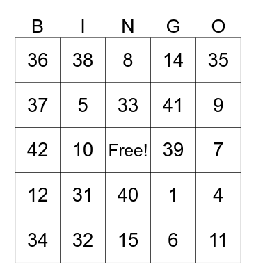 Untitled Bingo Card