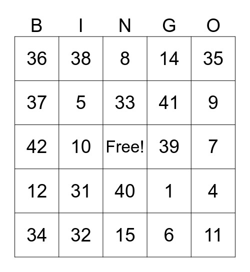 Untitled Bingo Card