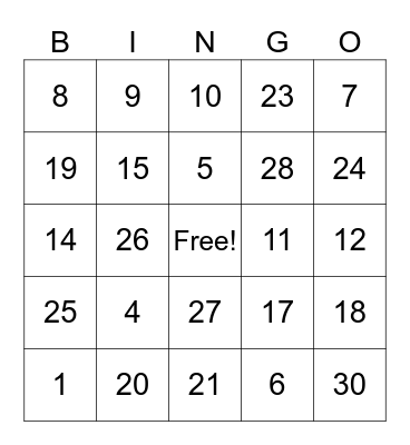 Untitled Bingo Card