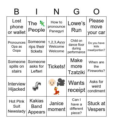 Festival Chaos Bingo Card