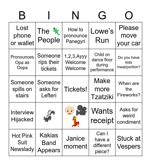 Festival Chaos Bingo Card