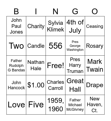Daughters of Isabella Bingo Card