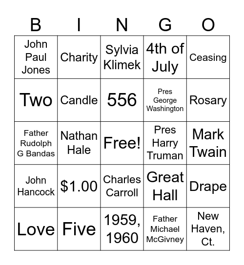 Daughters of Isabella Bingo Card