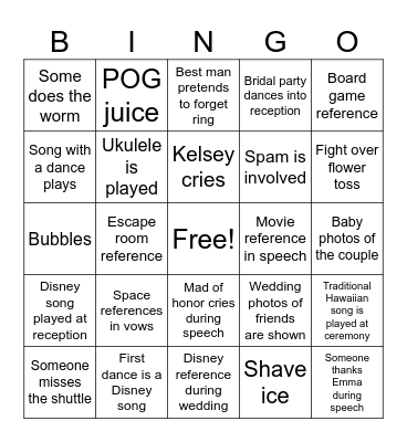 Bingo Wedding Edition Bingo Card