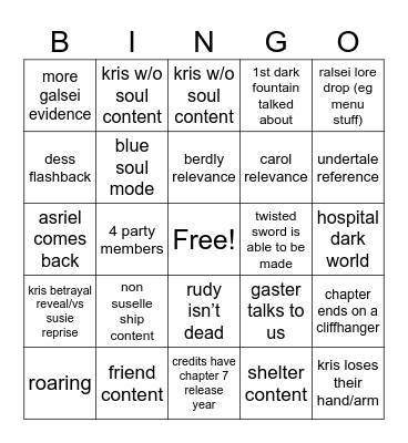 deltarune chapter 6 prediction Bingo Card