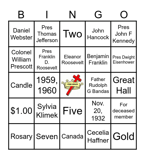 Daughters of Isabella Bingo Card