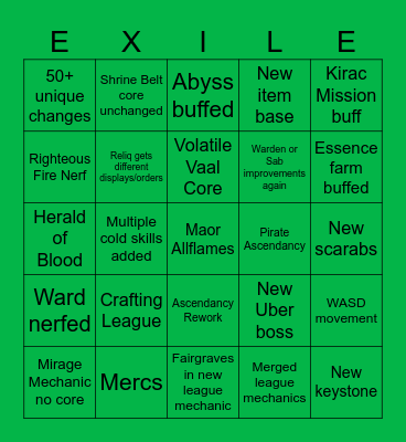 Curse of the Allflame Patchnotes Bingo Card