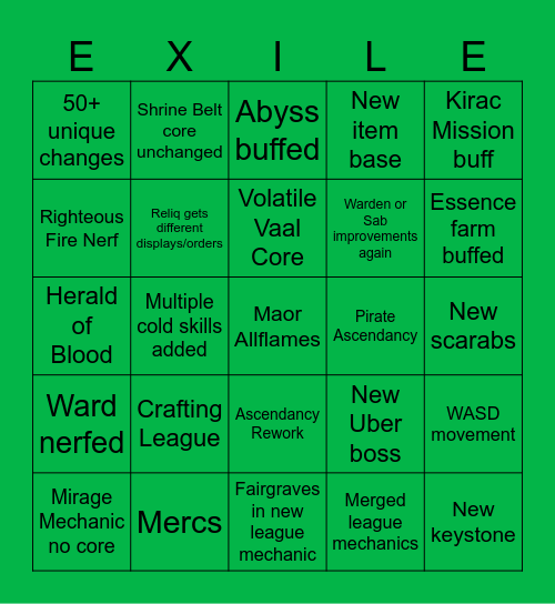 Curse of the Allflame Patchnotes Bingo Card
