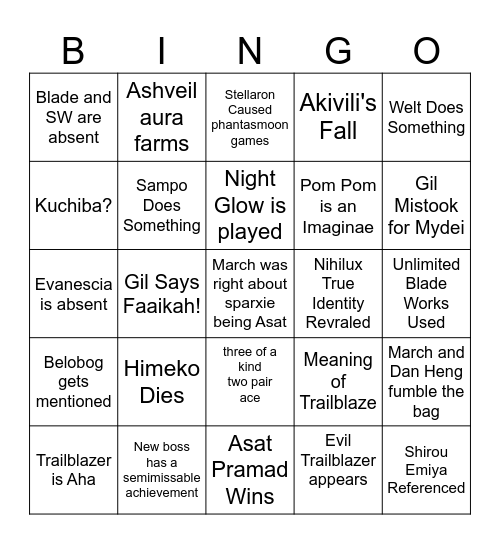 HSR 4.4 Bingo Card