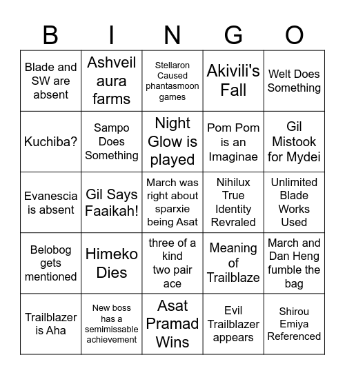 HSR 4.4 Bingo Card
