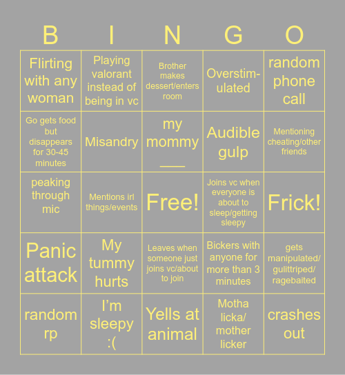 Kix Bingo Card