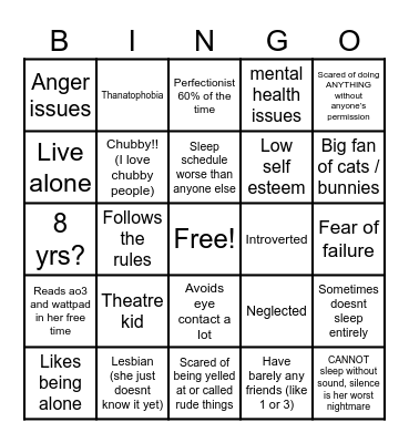 Lily (wordgirl oc) relatability bingo Card