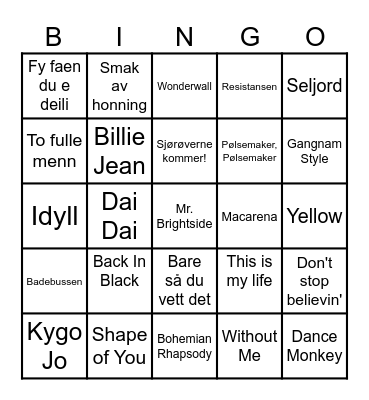Musikkbingo Card