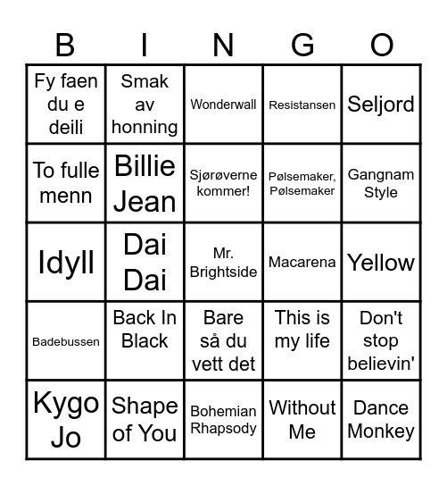 Musikkbingo Card