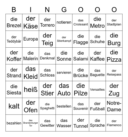 Europa Bingo Card