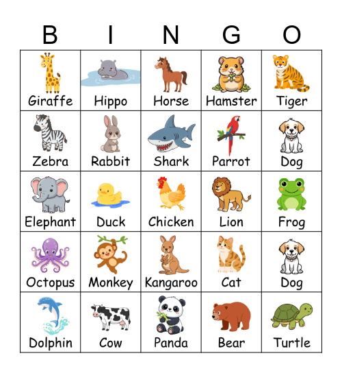 Animals Bingo Card